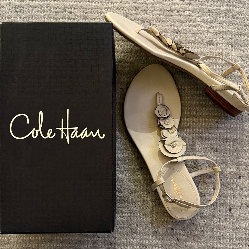 Cole Haan Air Halsley Thong Floral Appliqué Leather Sandals